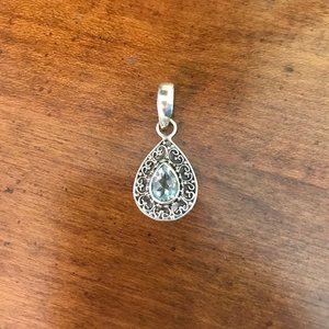 Blue topaz and 925 silver handmade Bali pendant